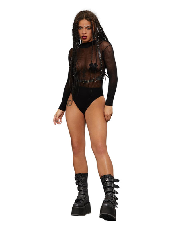 Picture of Fever Long Sleeve V Striped Bodysuit, Black 