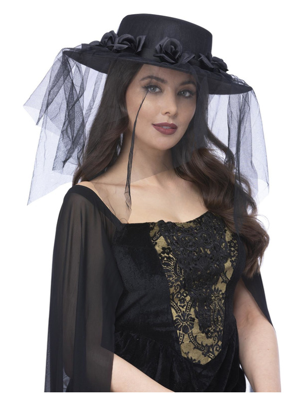 Picture of Gothic Black Widow Funeral Hat 