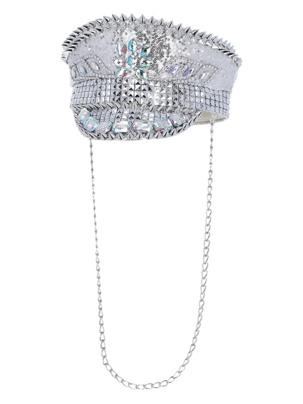 Picture of Fever Deluxe Sequin Studded Captains Hat, Silver 