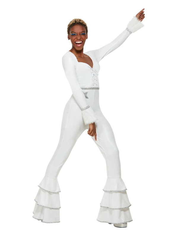 Picture of 70s Deluxe Glam Costume, White Bust32.5-33.5",Waist24.5-25.5",Hip35-36",Leg32.25 