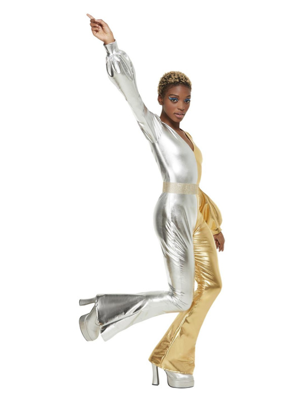 Picture of 70s Super Chic Costume, Gold & Silver Bust32.5-33.5",Waist24.5-25.5",Hip35-36",Leg32.25 