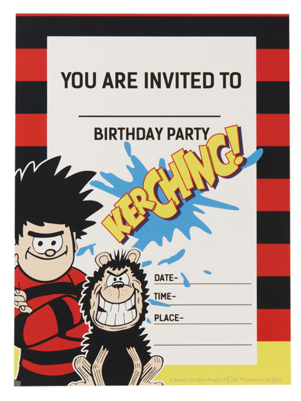 Picture of Beano Tableware Party Invitations x8 