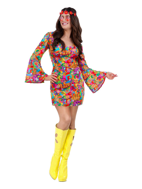 Picture of 60s Rainbow Peace Hippie Costume Bust40-42",Waist 32-34",Hip 42.5-44.5",Leg 33"