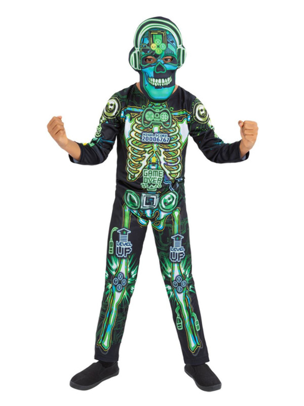 Picture of Skeleton Gamer Costume, Glow in the Dark  Age 7-9,W23.5-24.5",C27-28.5",H52-57"