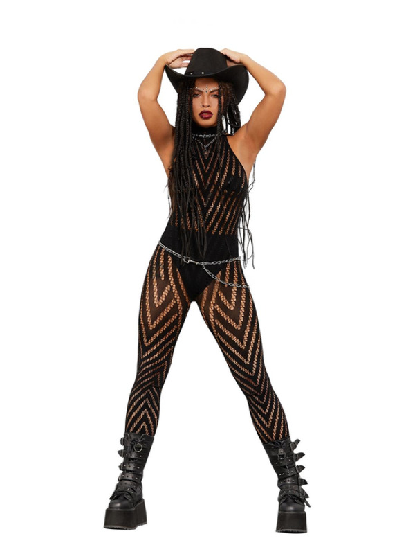 Picture of Fever Sleeveless V Striped Bodystocking 