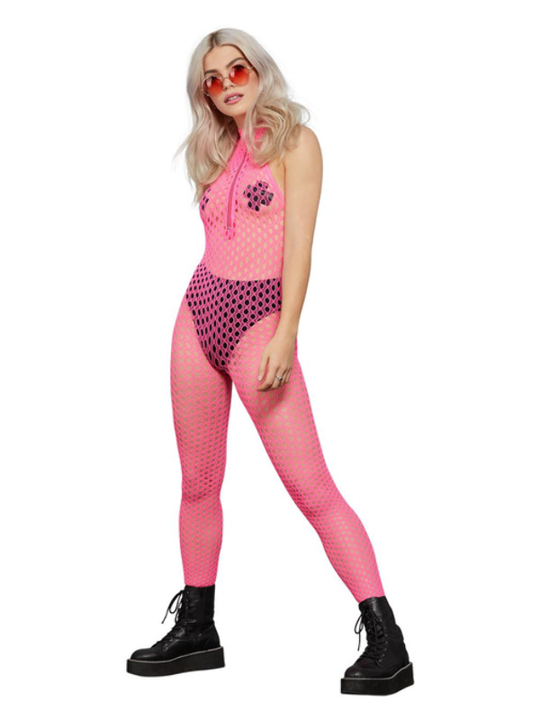 Picture of Fever Sleeveless Zipped Bodystocking, Neon Pink 