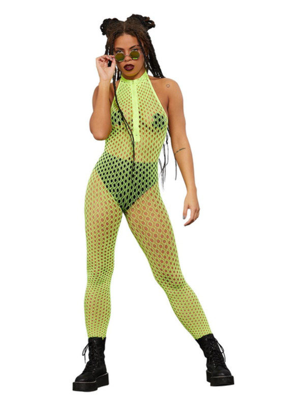Picture of Fever Sleeveless Zipped Bodystocking, Neon Yellow 
