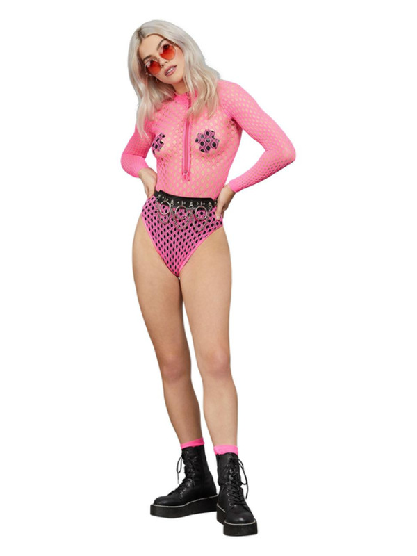 Picture of Fever Long Sleeve Zipped Bodysuit, Neon Pink 