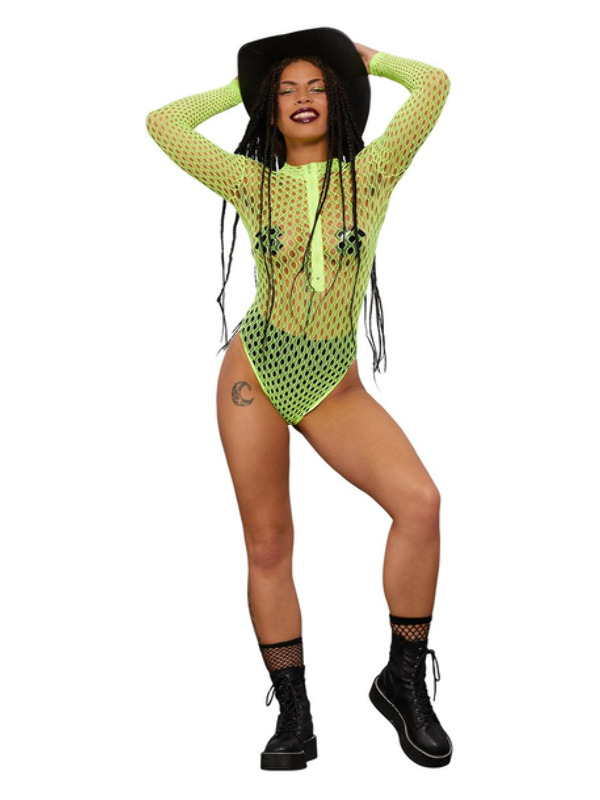 Picture of Fever Long Sleeve Zipped Bodysuit, Neon Yellow 