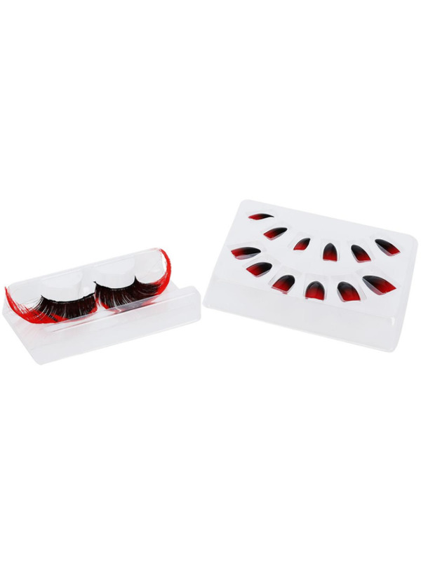 Picture of Smiffys Make-Up FX, Gothic Eyelash & Nail Set 