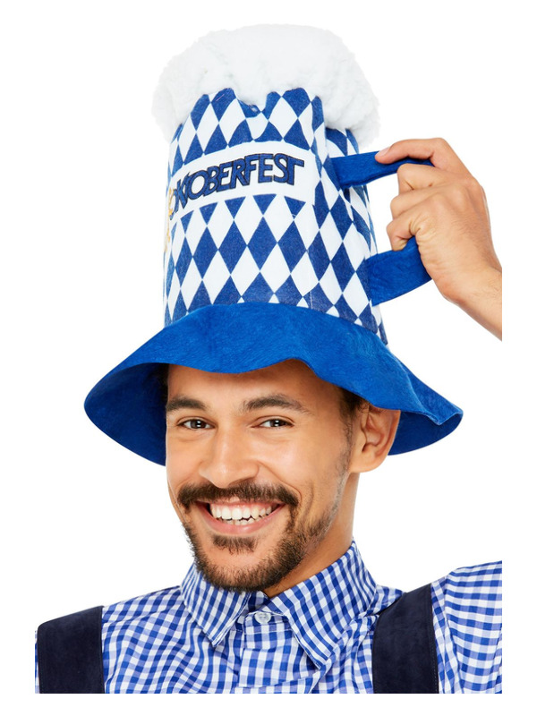 Picture of Beer Festival Beer Hat, Blue  & White Chequered 
