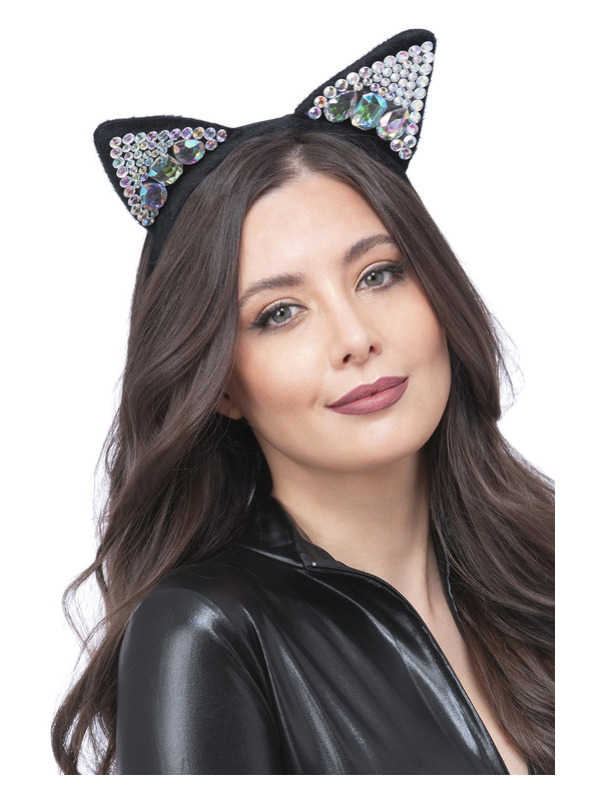 Picture of Jewelled Black Cat Ear Headband 