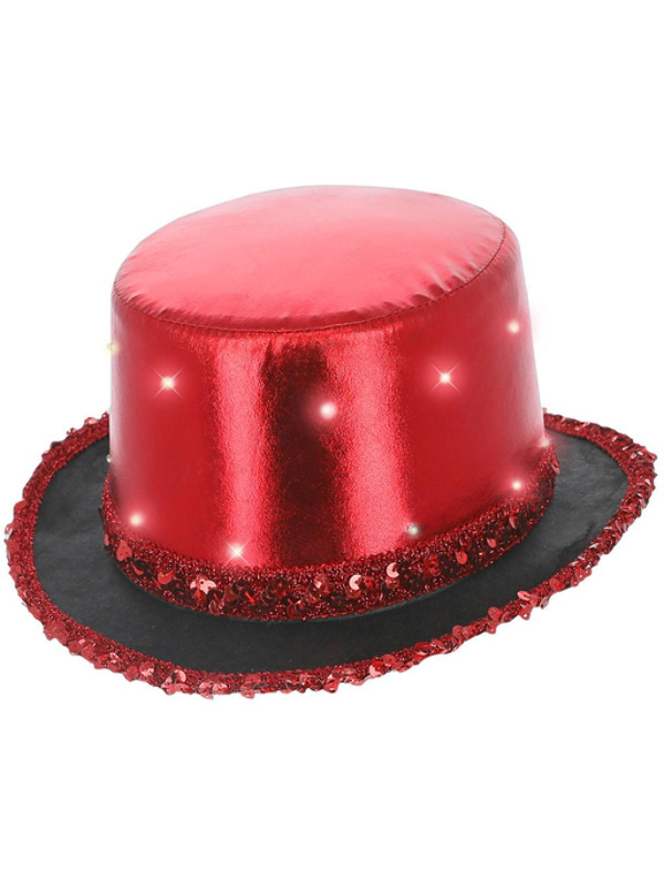 Picture of LED Light Up Metallic Top Hat, Red 