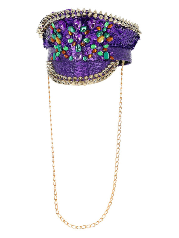 Picture of Fever Deluxe Sequin Studded Captains Hat, Purple 
