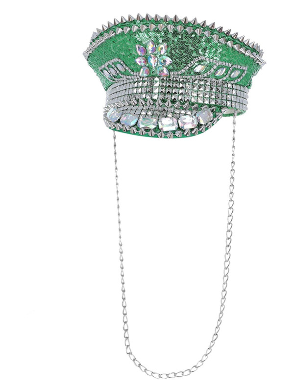 Picture of Fever Deluxe Sequin Studded Captains Hat, Green 