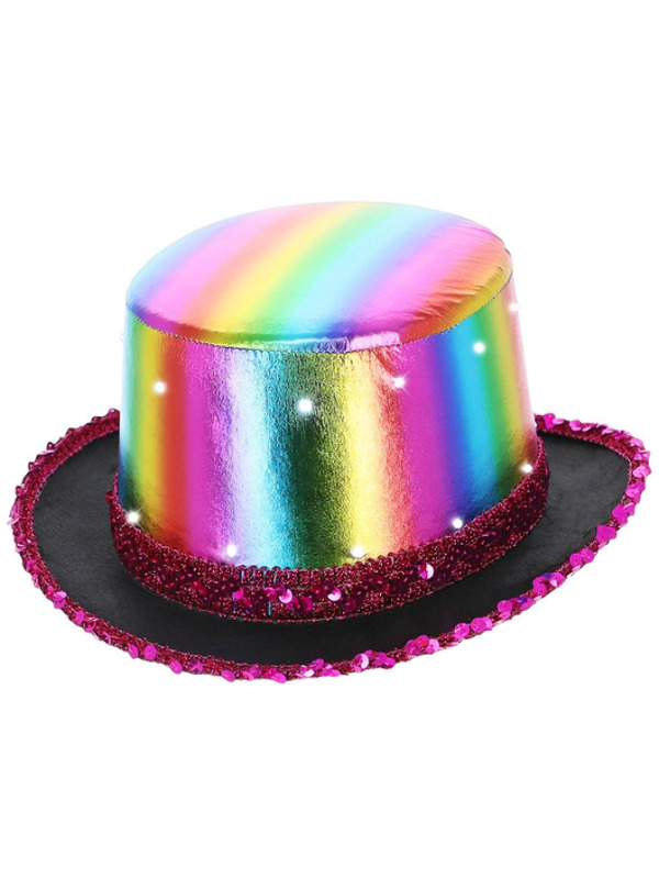 Picture of LED Light Up Metallic Top Hat, Rainbow 