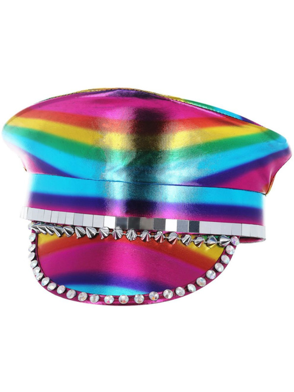 Picture of Metallic Studded Rainbow Captains Hat 