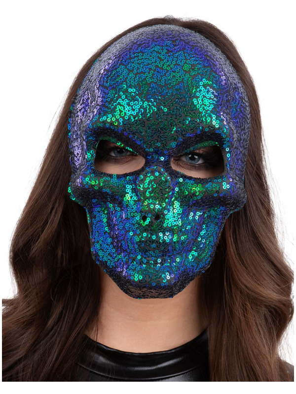 Picture of Sequin Skull Mask, Two Tone Blue & Green