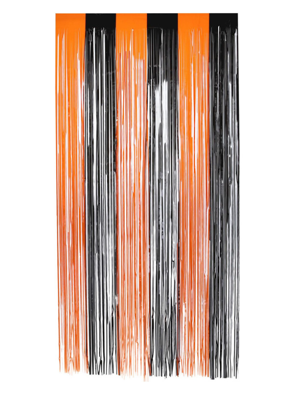 Picture of Matt Fringe Curtain Backdrop, Orange & Black 
