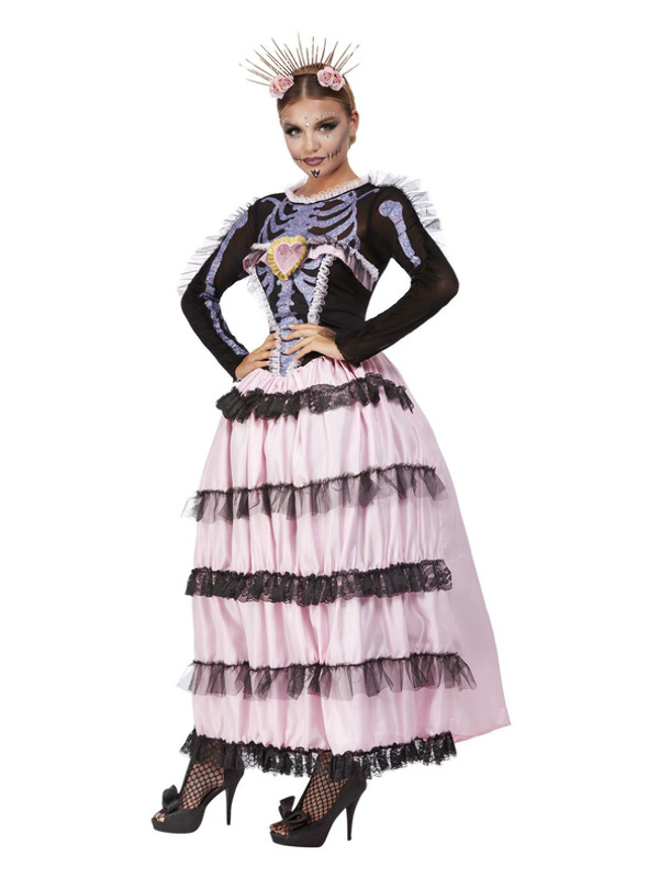 Picture of Deluxe Day of the Dead Senorita Costume, Pink Bust40-42",Waist 32-34",Hip 42.5-44.5",Leg 33"