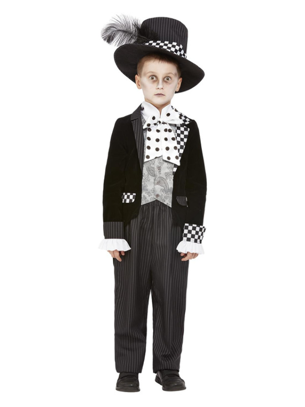 Picture of Dark Mad Hatter Costume, Black & White Age 4-6,W21.5-22.5",C23-25",H46-51"